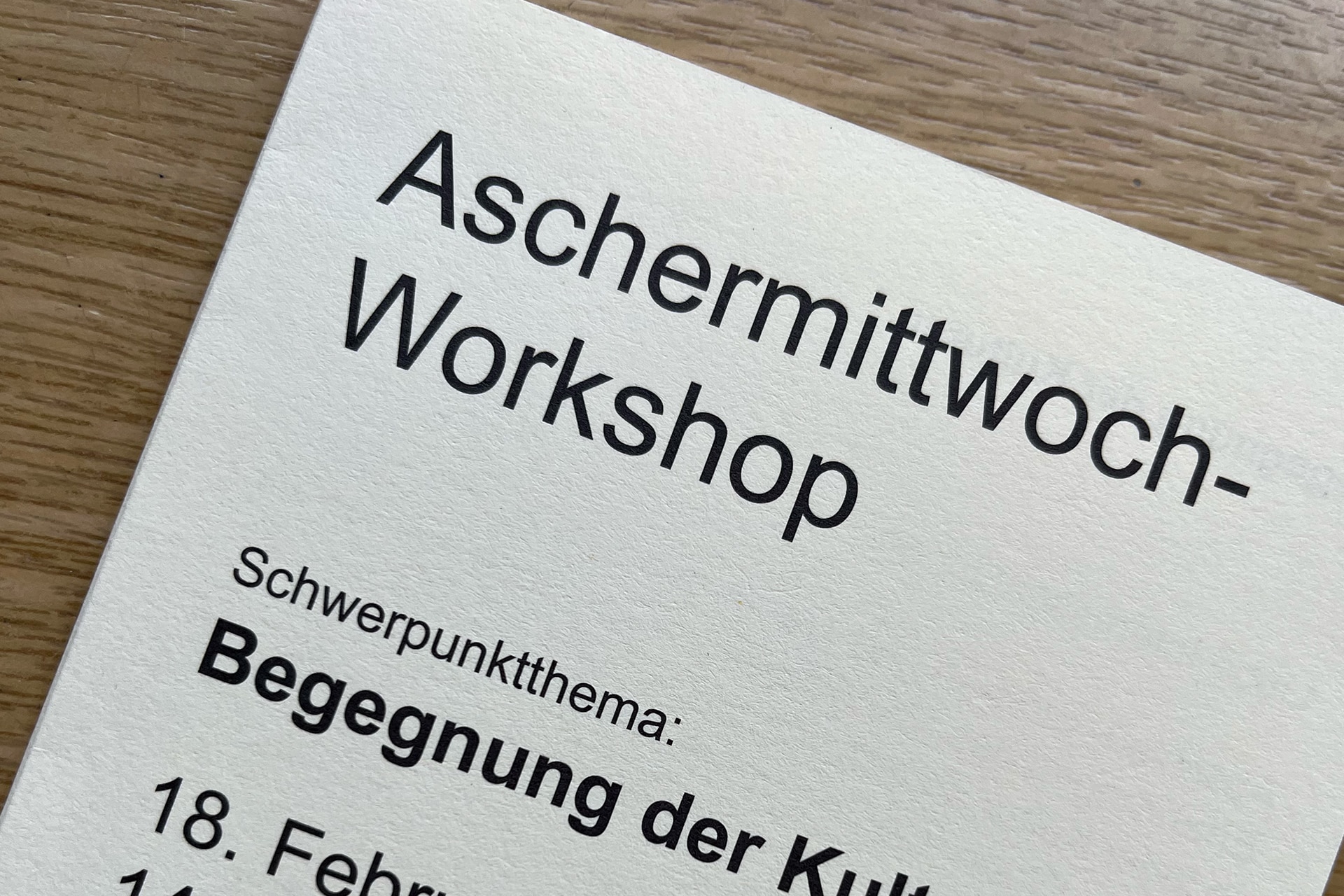 Ankündigung des Aschermittwoch-Workshops zum Schwerpunktthema Begegnung der Kulturen